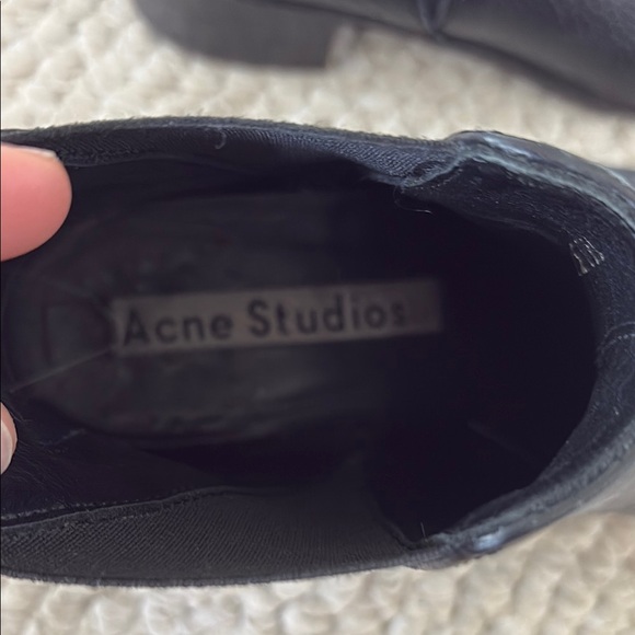 Acne Black Leather Ankle Boots with Pointed Toe and Elastic Panels - Picture 11 of 11